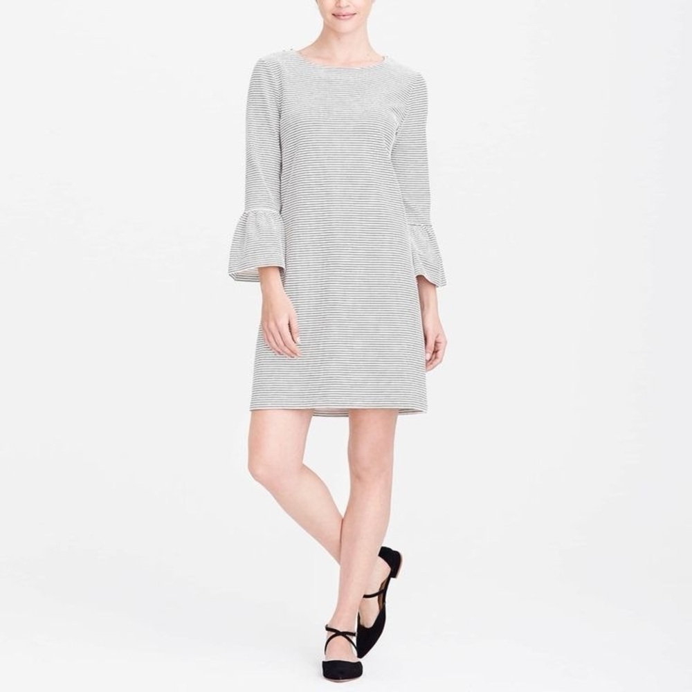 J. Crew Gray Sheath Dress with Bell Sleeves Medium size black and white cotton